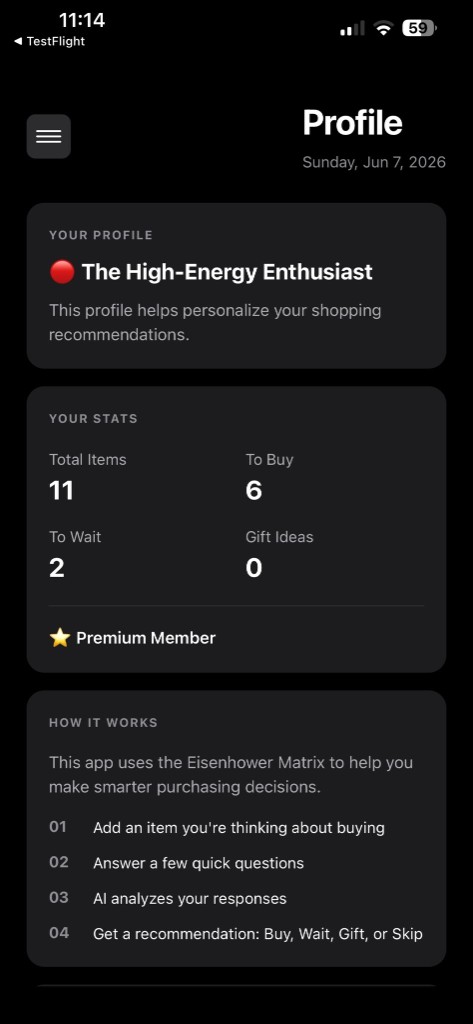 WiseBuy Profile Screen
